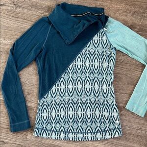 Smartwool Merino 250 Woman’s Quarter Zip Turtleneck Sweater Geometric Teal Aqua